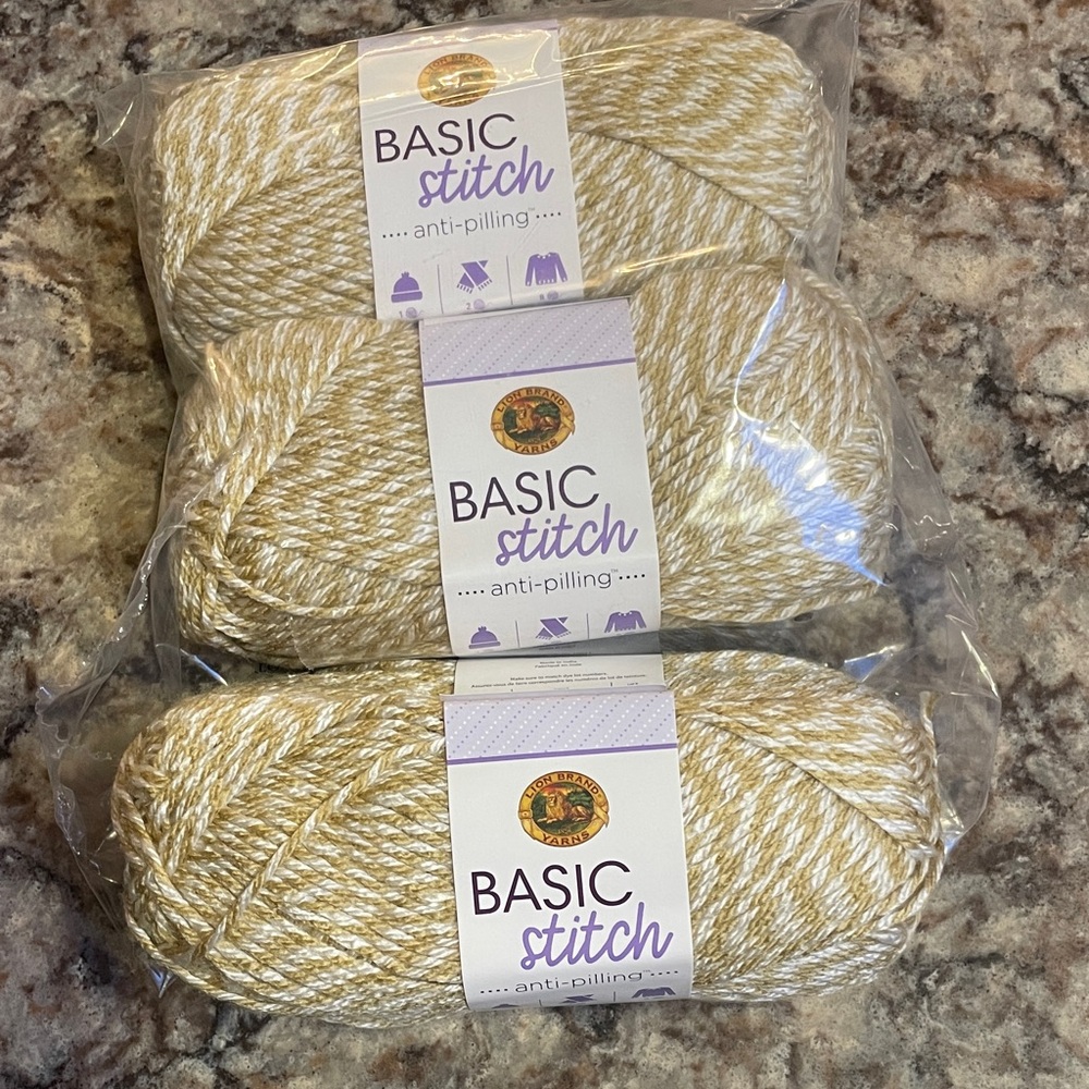 Lions Brand yarn- Basic Stitch Yarn - tan and white